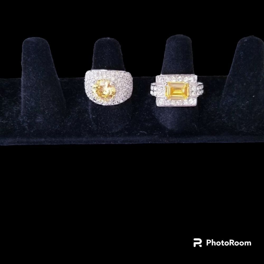 Chunky Citrine diamond cocktail rings bundle